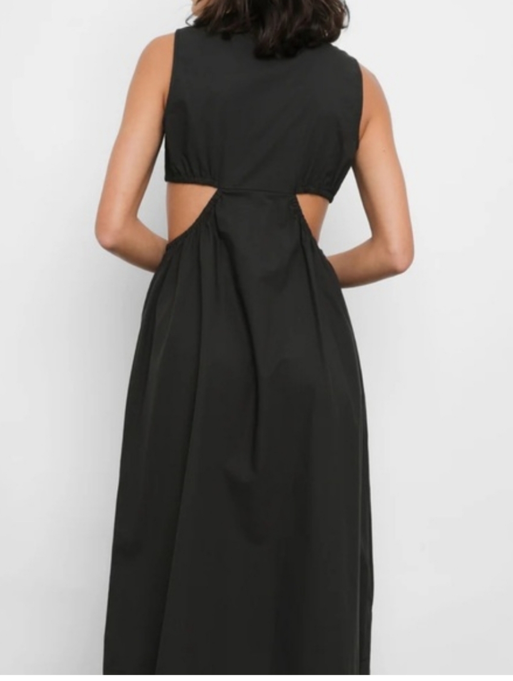 Rails Rizo Cutout Poplin Black Midi Dress with Front V- Neck- Medium - Picture 7 of 11
